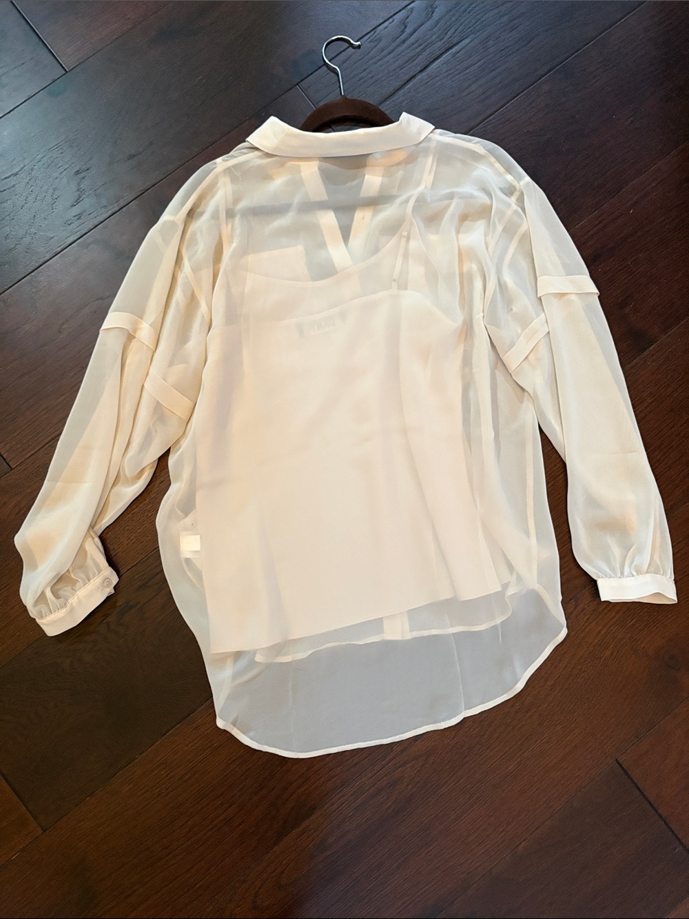DKNY Sheer Long-Sleeve Button Shirt in Ivory Cream with Camisole size medium - Picture 7 of 8